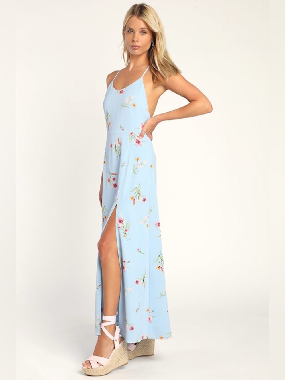 Lulu’s Blooming Vision Light Blue Floral Print Maxi Dress size XS - Picture 2 of 9